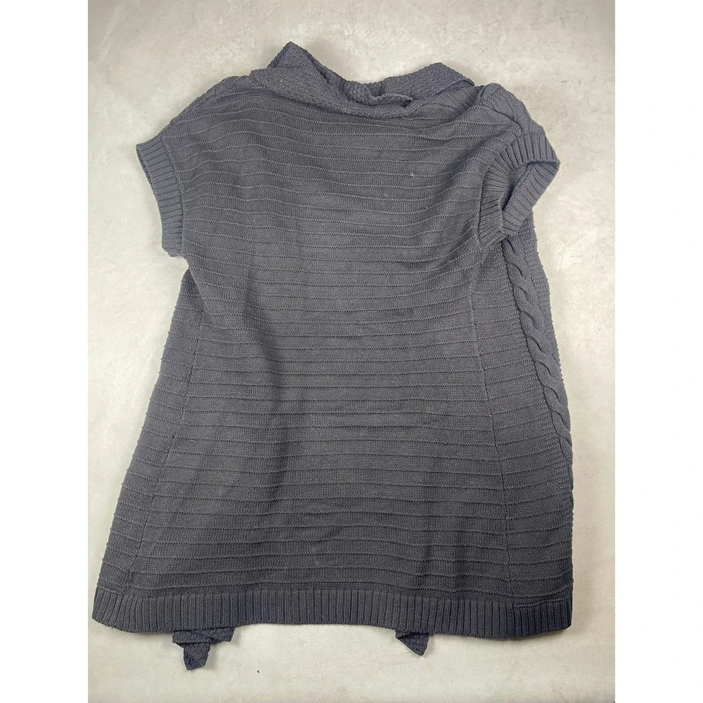 Michael Kors Charcoal Grey Cable‎ Knit Open Front Cardigan Vest Buckle Detail L